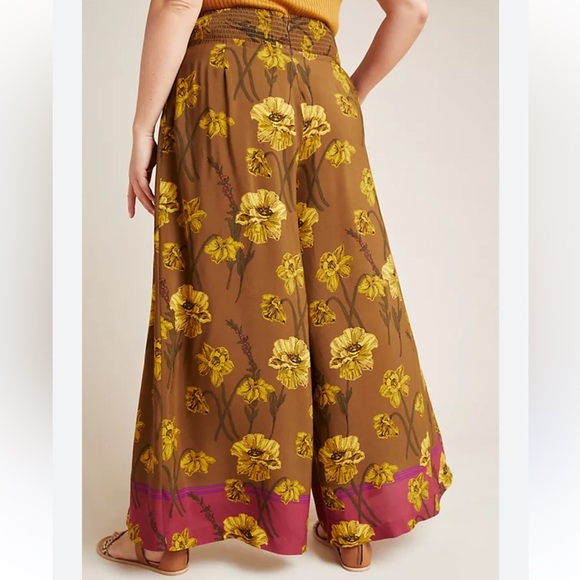 Anthropologie Maeve Pants Brown Terrace Floral Wide Leg Lagenlook size 8 - Picture 2 of 12